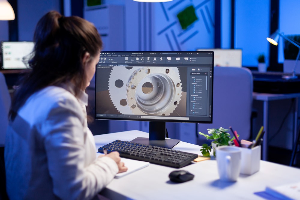 A woman mapping out her design for a prototype of a product she is creating.